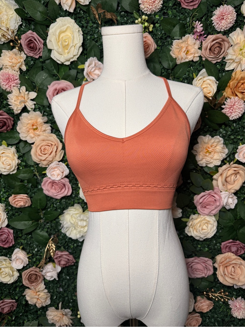Gymshark Rust Orange Ribbed V‑Neck Sports Bralette